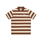 RUNNING DOG STRIPED POLO SHIRT - BROWN/ECRU STRIPE