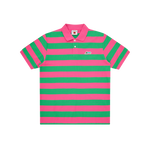 RUNNING DOG STRIPED POLO SHIRT - PINK/GREEN STRIPE