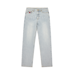 APPLIQUE RUNNING DOG BAGGY DENIM PANTS - BLEACH WASH BLUE