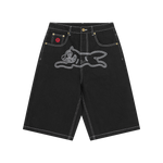 EMBROIDERED RUNNING DOG JORTS - BLACK