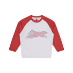 RUNNING DOG RAGLAN SLEEVE LS SHIRT - WHITE/RED