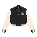 CONES & BONES CROPPED VARSITY JACKET - BLACK